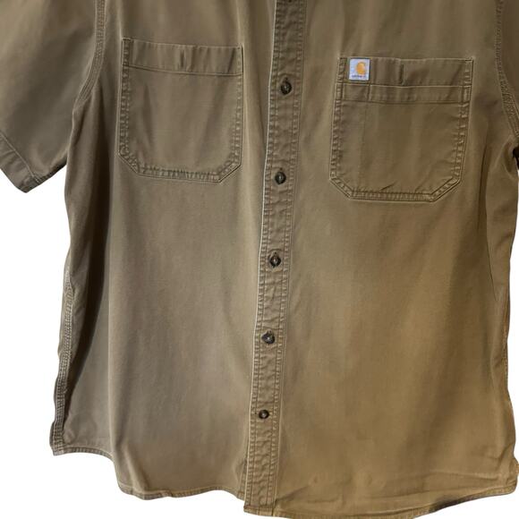 Carhartt Men Button Down Shirt Rugged Flex Relax Cotton Brown Size XL Workwear - Picture 3 of 7